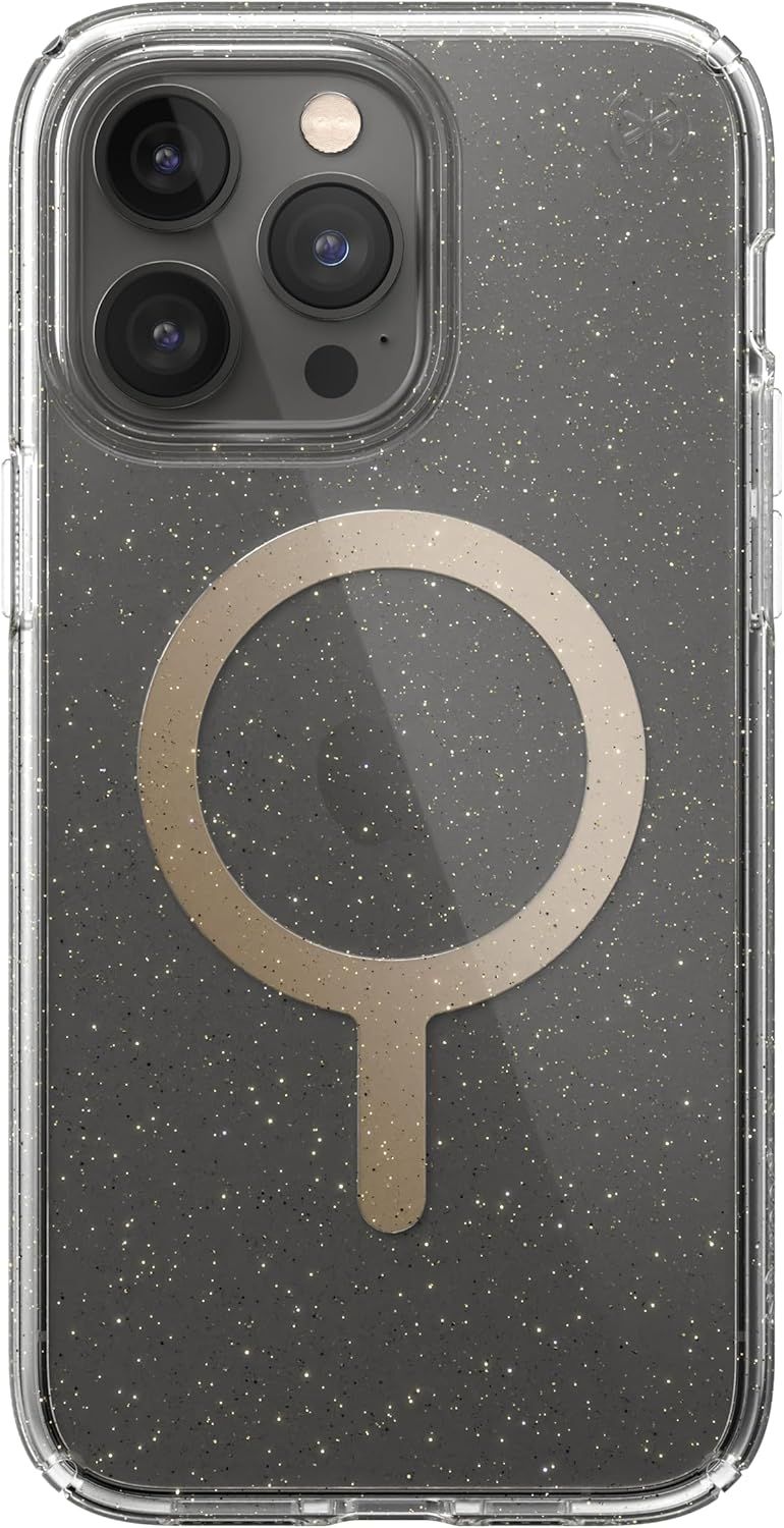 Speck Presidio Perfect-Clear Glitter MagSafe Phone Case for iPhone 14 Pro - Clear/Gold Glitter by Speck - Image 2