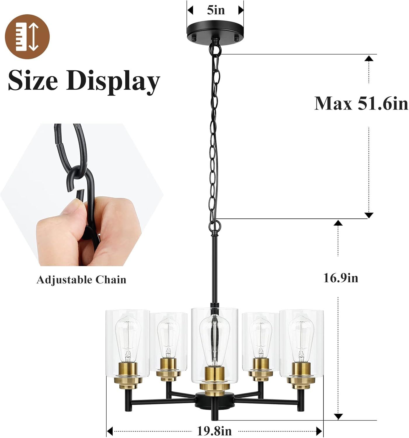 Sucolite 5-Light Chandelier with Clear Glass Shades 3358-P5 - Black/Gold by Sucolite - Image 2