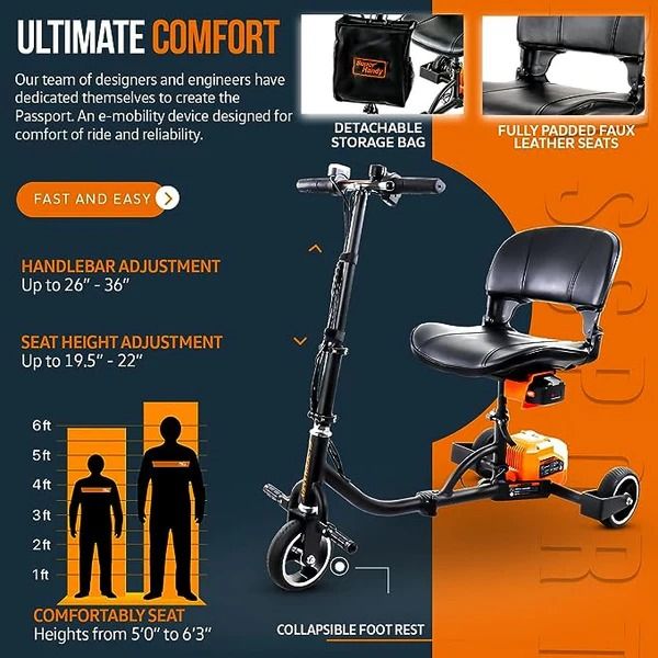 SuperHandy 3 Wheel Mobility Scooter Electric Powered Lightest GUT112 - Orange by SuperHandy - Refurbished - Very Good condition - Image 4