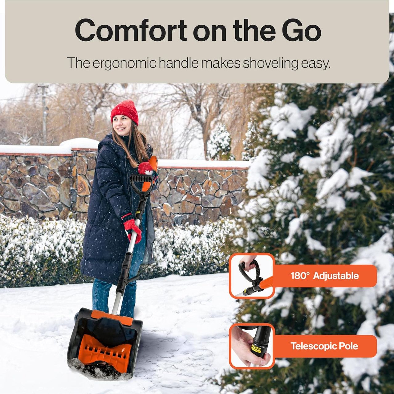 SuperHandy GUT132 Electric Snow Thrower 20V 4Ah Battery 10" Clearing Width - Orange by SuperHandy - Image 2