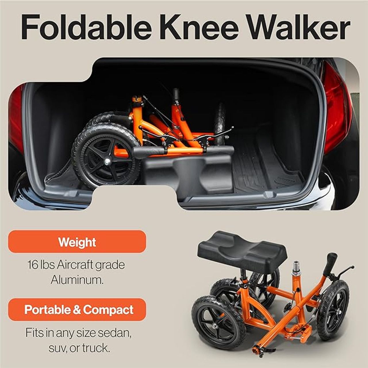 SuperHandy GUT148 Knee Walker Height Adjustable 330Lbs Max Weight - Orange by SuperHandy - Image 3