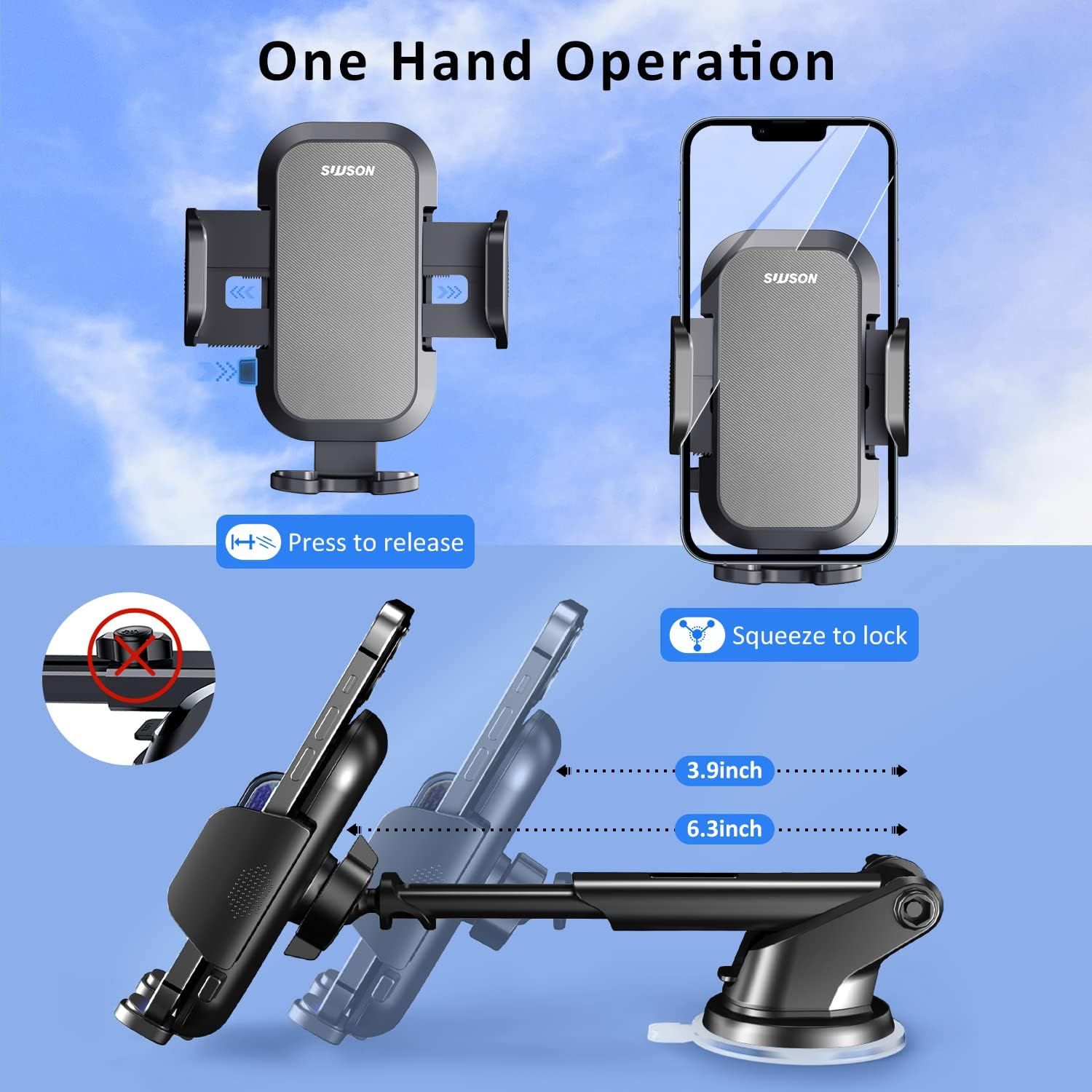 Suuson 3-in-1 Car Phone Holder Mount YYBK-18 - Black by Suuson - Refurbished - Very Good condition - Image 2