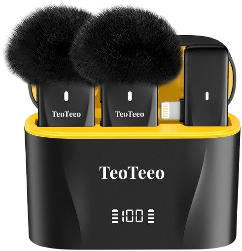 TeoTeeo Wireless Lavalier Microphone with Charging Case 2-Piece - Black by TeoTeeo - Refurbished - Very Good condition - US$35.57