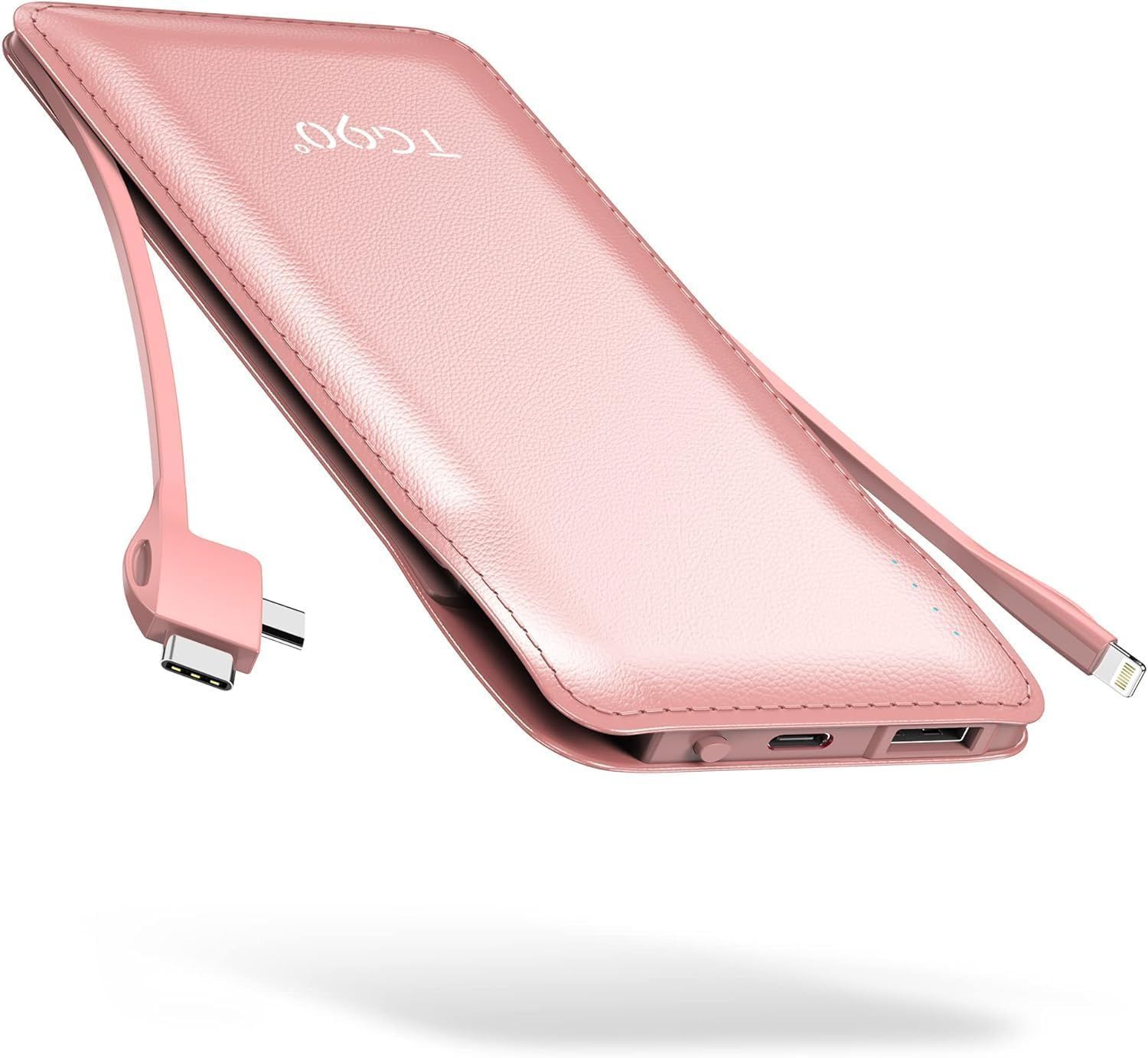 TG90 degrees 10000mah Portable Charger Power Bank with Built-in Cables - Pink by TG90 degrees - Refurbished - Premium condition - US$25.98