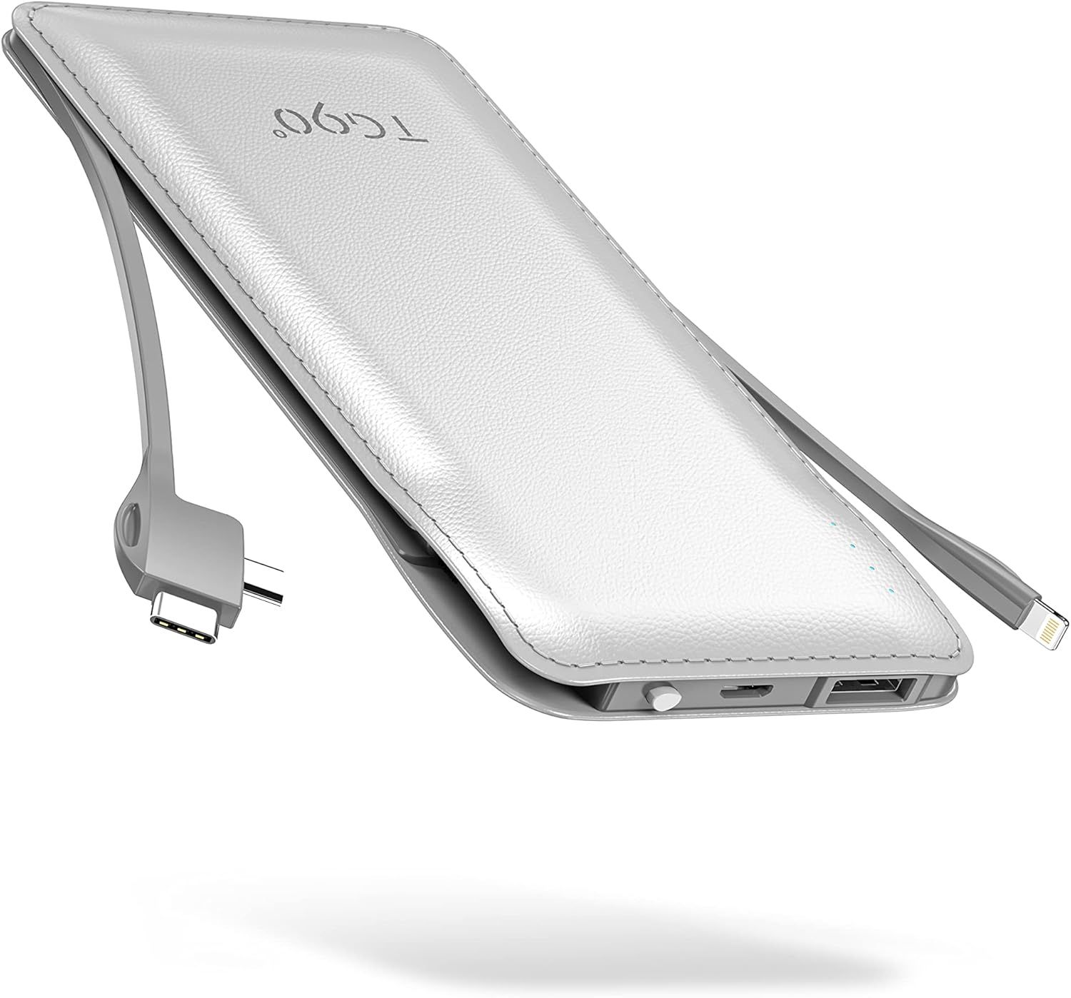 TG90 degrees 10000mah Portable Charger Power Bank with Built-in Cables - White by TG90 degrees - Refurbished - Premium condition - US$25.98