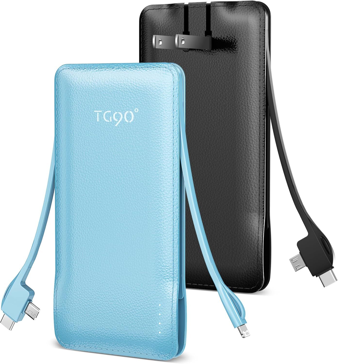 TG90 degrees A-Z53 10000mAh Power Bank with Built-in AC Wall Plug and Cables (2-Pack) - Black & Blue by TG90 degrees - Refurbished - Premium condition - US$58.48