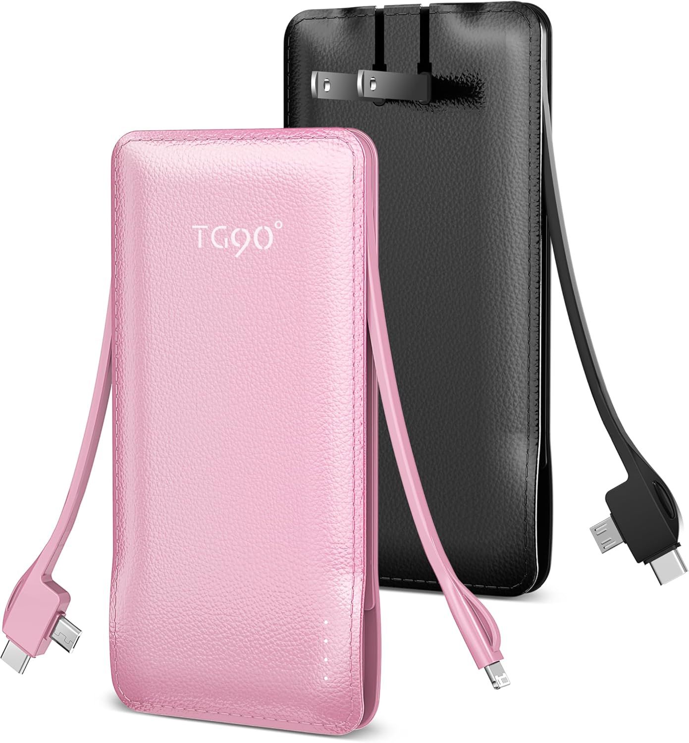 TG90 degrees A-Z53 10000mAh Power Bank with Built-in AC Wall Plug and Cables (2-Pack) - Black & Pink by TG90 degrees - Refurbished - Premium condition - US$40.98