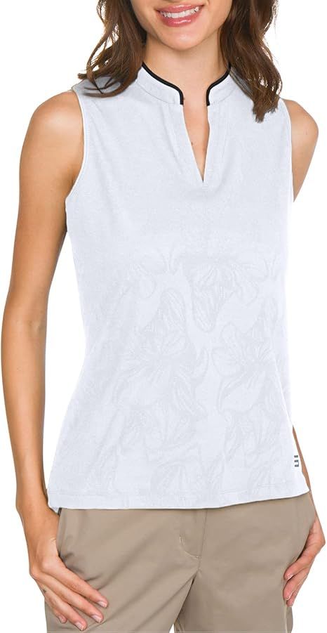 Three Sixty Six Women's Collarless Floral Golf Polo Shirt - M - White by Three Sixty Six - Refurbished - Very Good condition - US$34.94