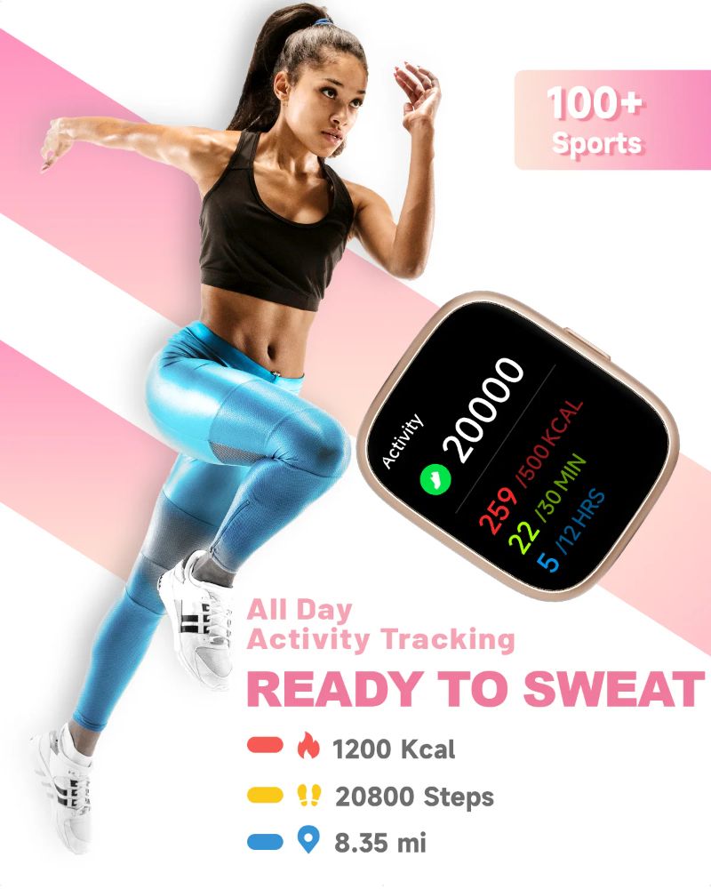 TOOBUR IDW26 Smartwatch - 46mm - Rose Gold Plastic Case with Pink Silicone Silicone Band by TOOBUR - Image 2