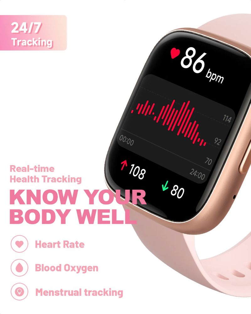 TOOBUR IDW26 Smartwatch - 46mm - Rose Gold Plastic Case with Pink Silicone Silicone Band by TOOBUR - Image 6