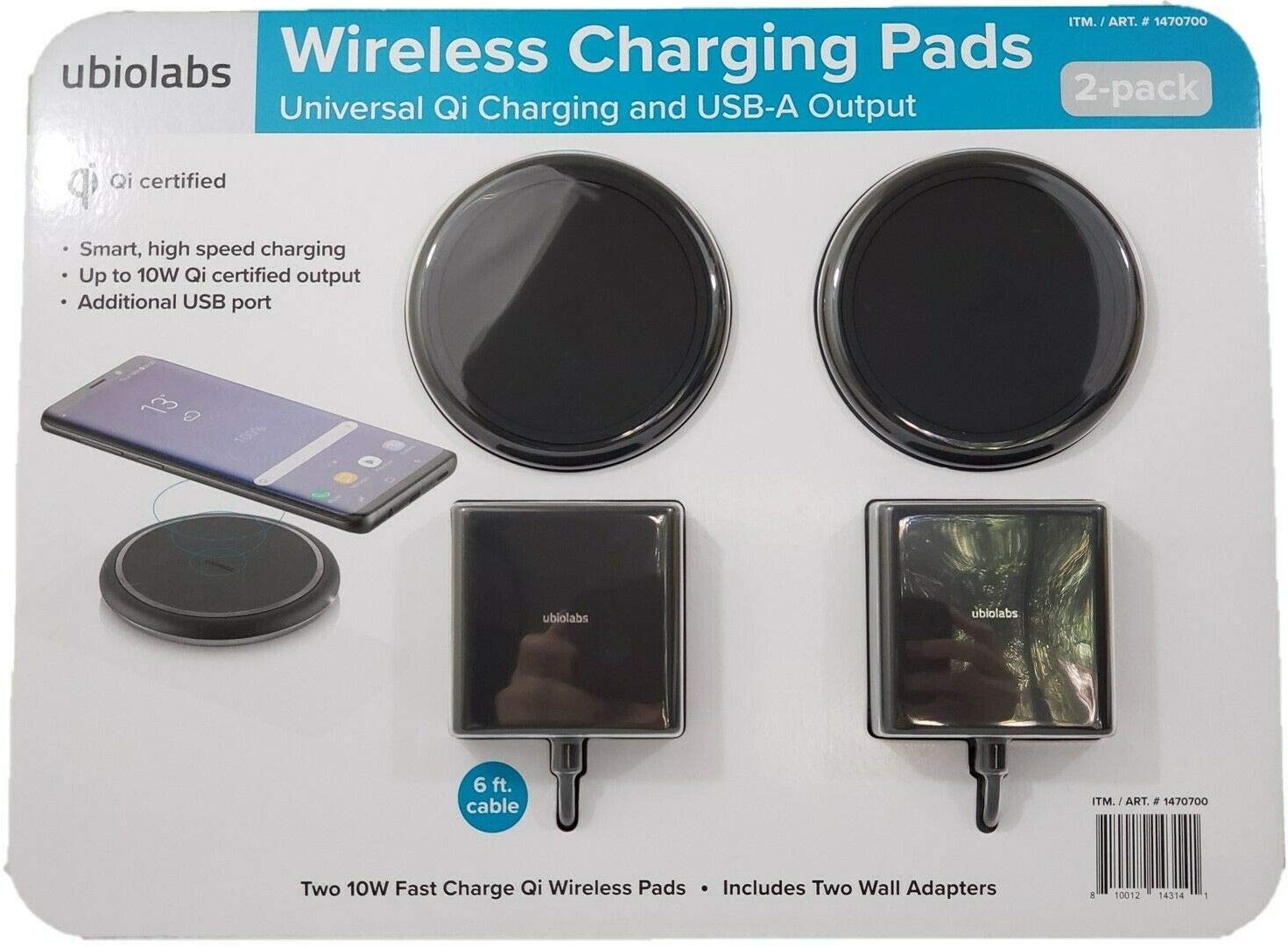 UbioLabs 10W Wireless Charging Pads Universal Qi Charging and USB-A Output (2-Pack) - Black by UbioLabs - Image 3