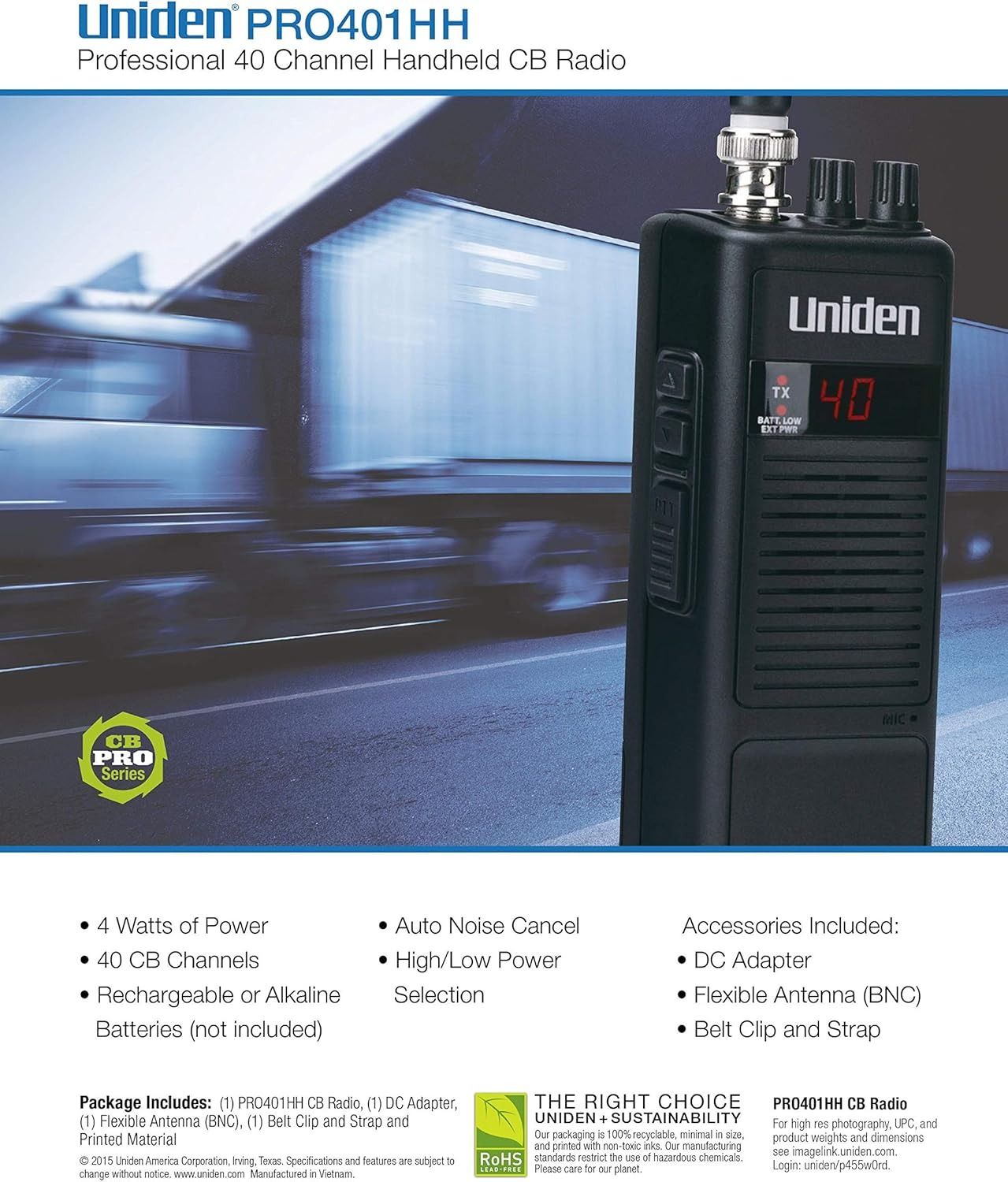 Uniden PRO401HH Professional Series 40 Channel Handheld CB Radio - Black by Uniden - Image 3