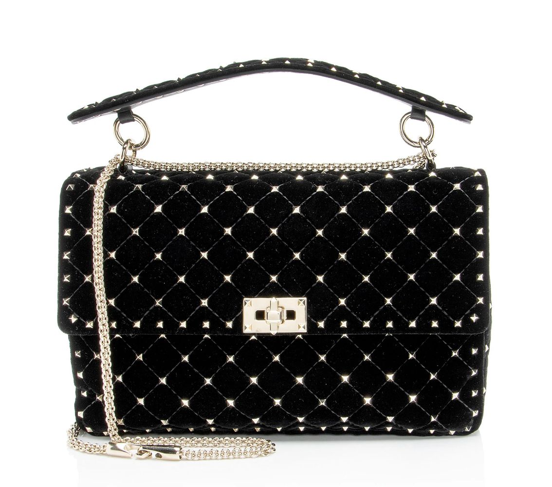Valentino Velvet Rockstud Spike Up Shoulder Bag - Velvet - Black by Valentino - Refurbished - Very Good condition - US$777.99