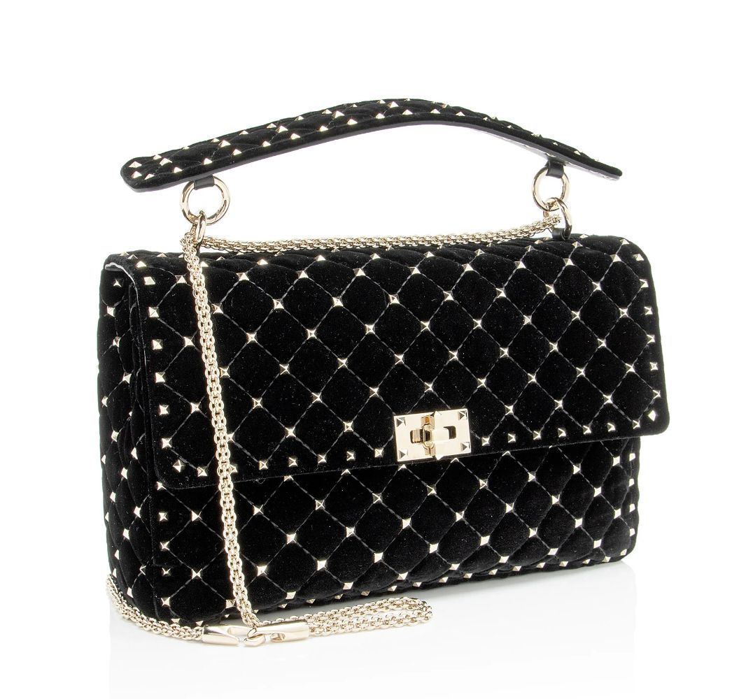 Valentino Velvet Rockstud Spike Up Shoulder Bag - Velvet - Black by Valentino - Image 2
