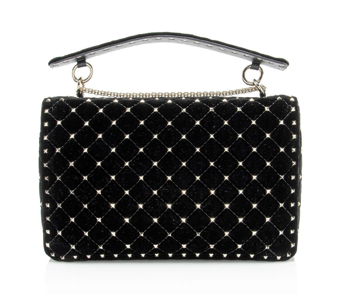 Valentino Velvet Rockstud Spike Up Shoulder Bag - Velvet - Black by Valentino - Image 3
