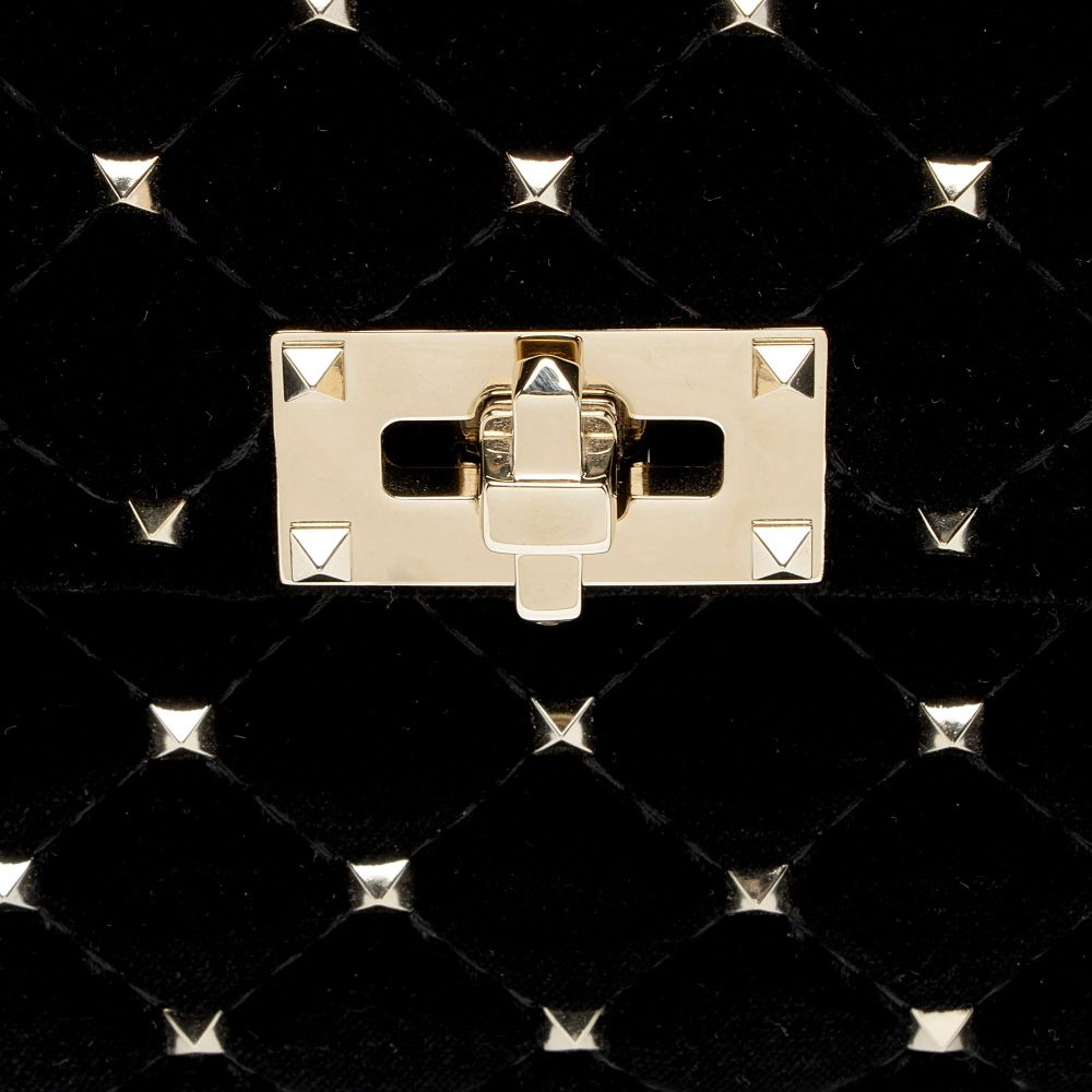 Valentino Velvet Rockstud Spike Up Shoulder Bag - Velvet - Black by Valentino - Image 8