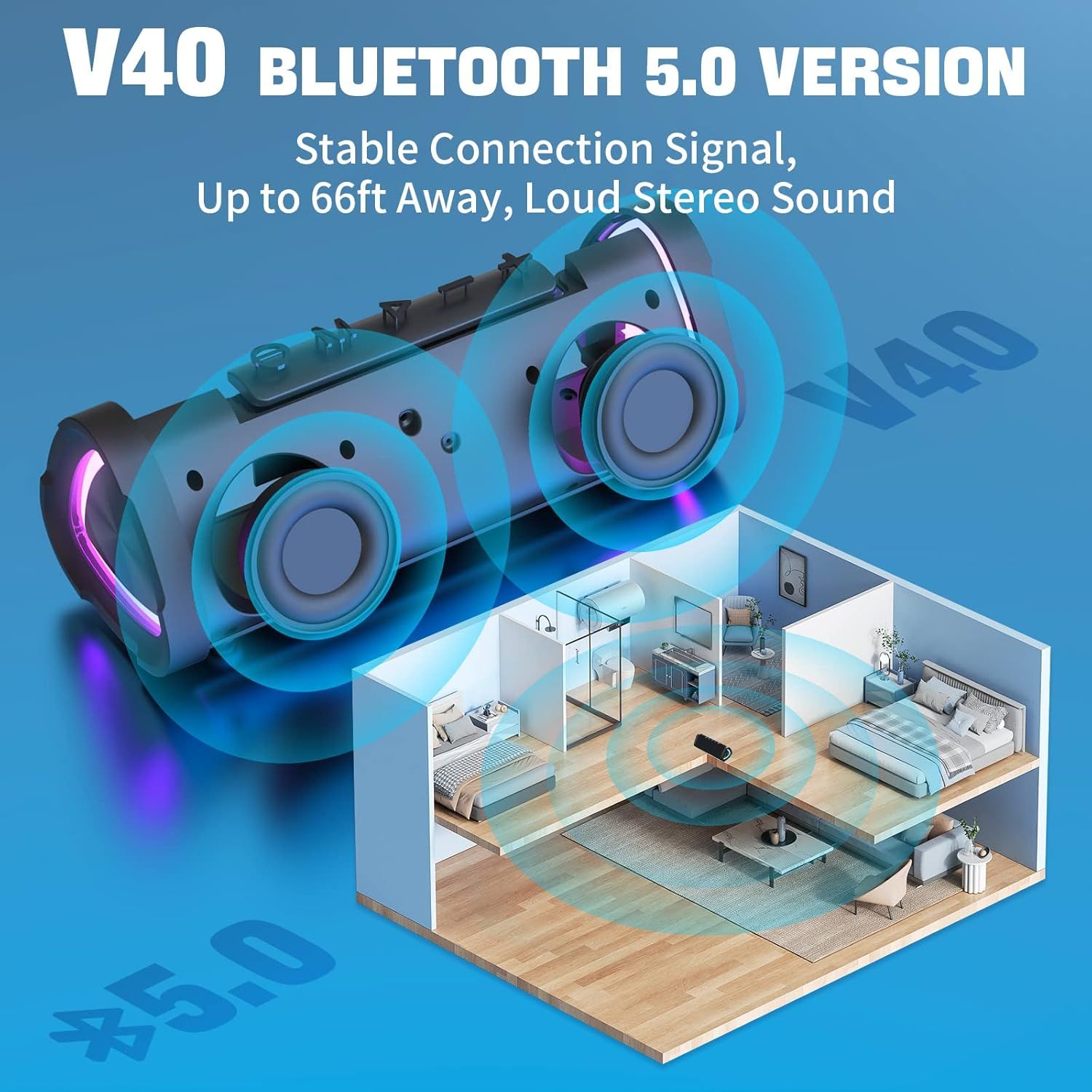 Vanzon V40 Waterproof Portable Wireless Speaker - Black by Vanzon - Refurbished - Very Good condition - Image 2