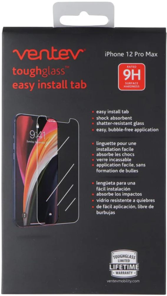 Ventev ToughGlass Easy Install Tab Tempered Glass Screen Protector for Apple iPhone 12 Pro Max - Clear by Ventev - Refurbished - Brand New condition - US$8.78
