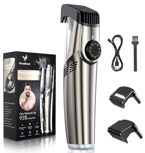 VivaEase Vacuum Beard Trimmer for Men Upgrade Adjustable Length with 2 Comb - Silver by VivaEase - Refurbished - Very Good condition - US$41.50