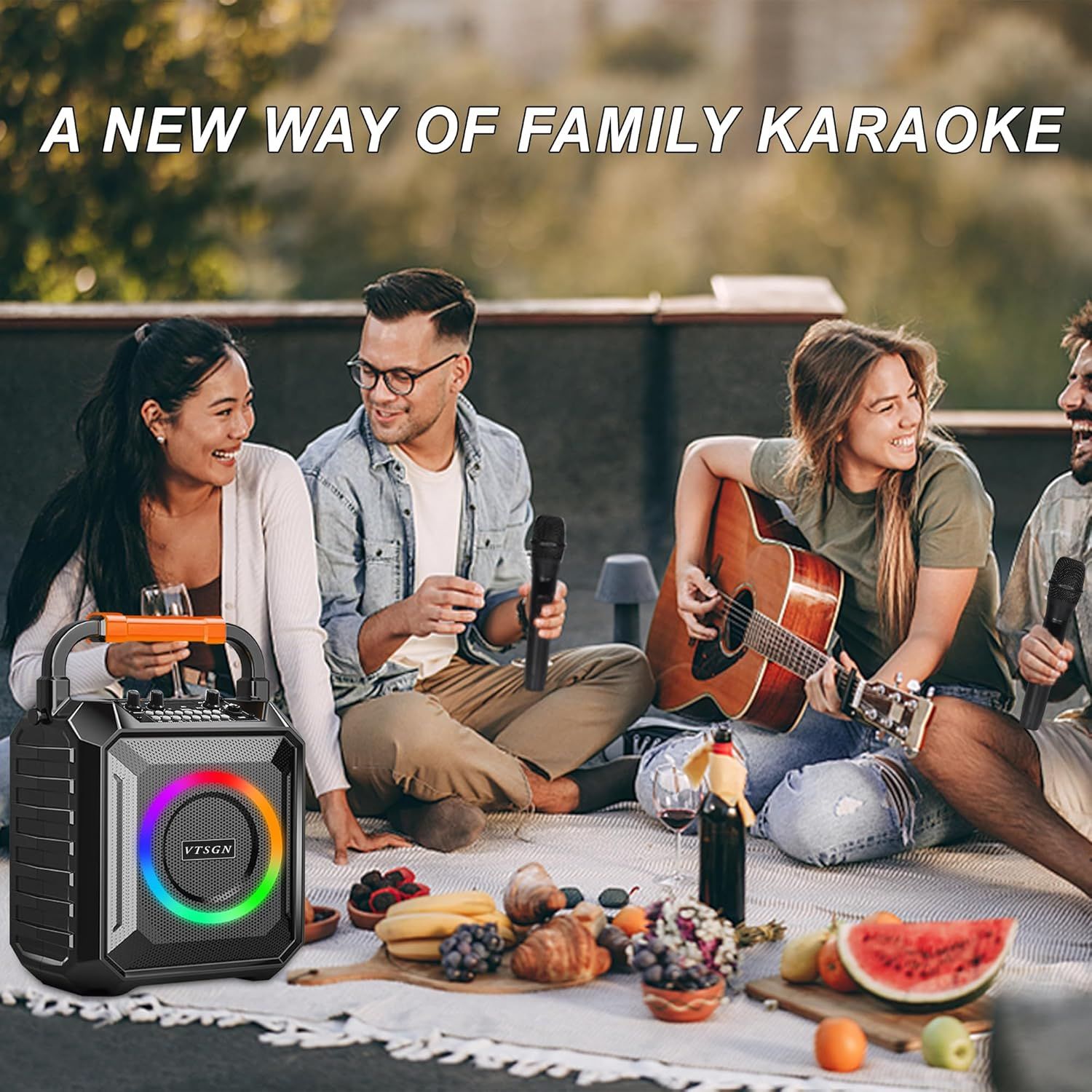 VTSGN Karaoke Machine with Two Wireless Microphones - Black by VTSGN - Image 4