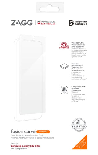 Zagg InvisibleShield Fusion Curve with D3O Screen Protector for Galaxy S22 Ultra - Clear by Zagg - Refurbished - Brand New condition - Image 3