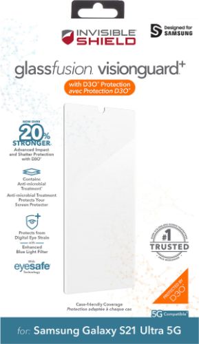 Zagg Invisible Shield GlassFusion Visionguard+ Screen Protector for Galaxy S21 Ultra - Clear by Zagg - Refurbished - Brand New condition - US$13.93