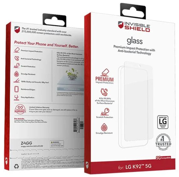 Zagg Invisible Shield Glass Screen Protector for LG K92 5G - Clear by Zagg - Refurbished - Brand New condition - US$20.98
