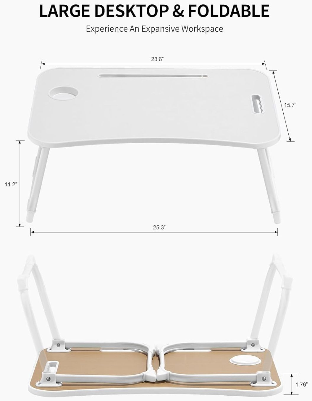 Zeaptac Laptop Bed Desk Foldable Lap Table - White by Zeaptac - Image 2